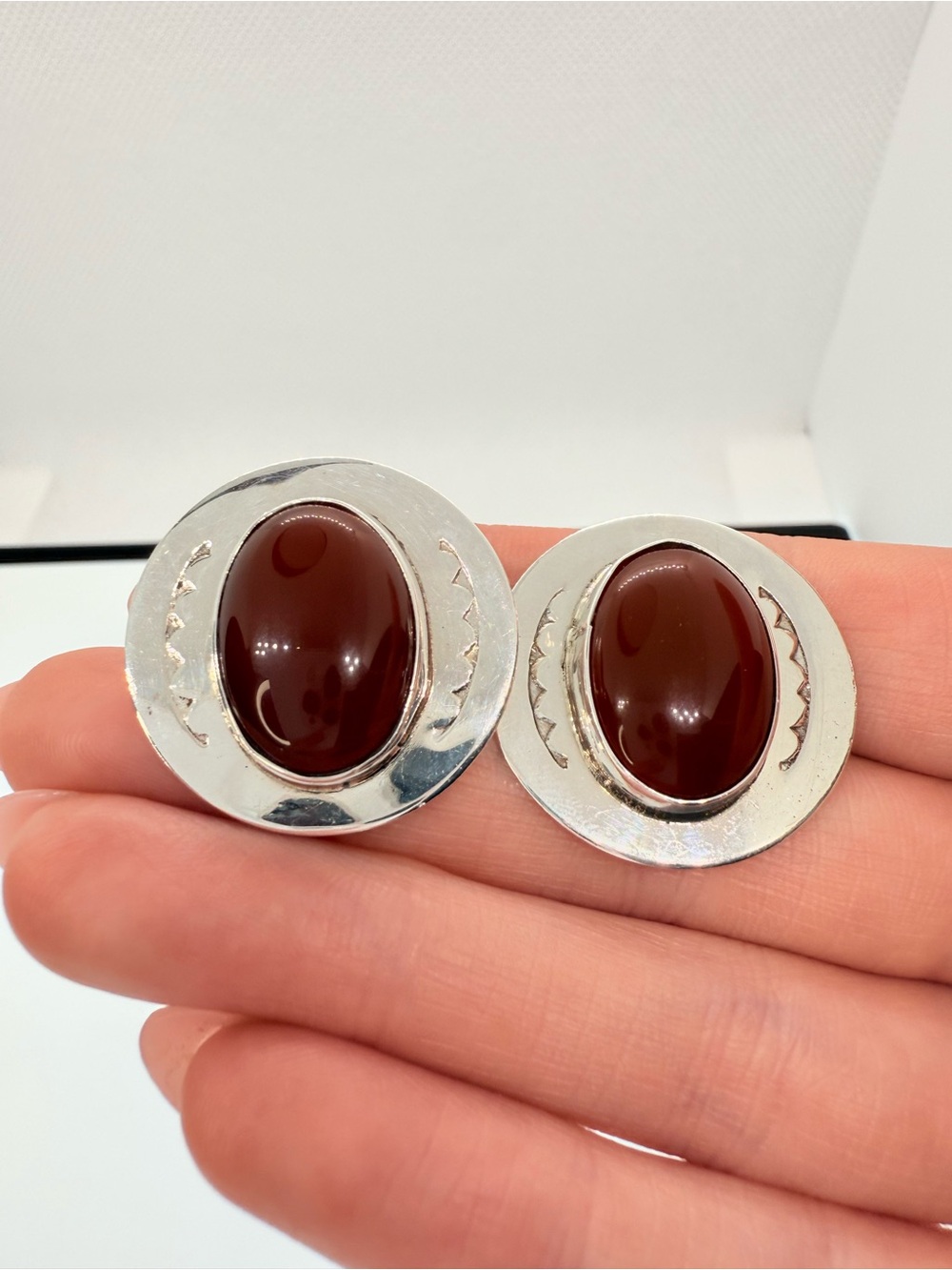 Vintage Jenn Garcia Sterling Silver & Red Carnelian Statement Earrings